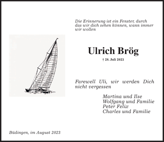 Traueranzeige von Ulrich Brög von Wetterauer Zeitung, Kreis-Anzeiger
