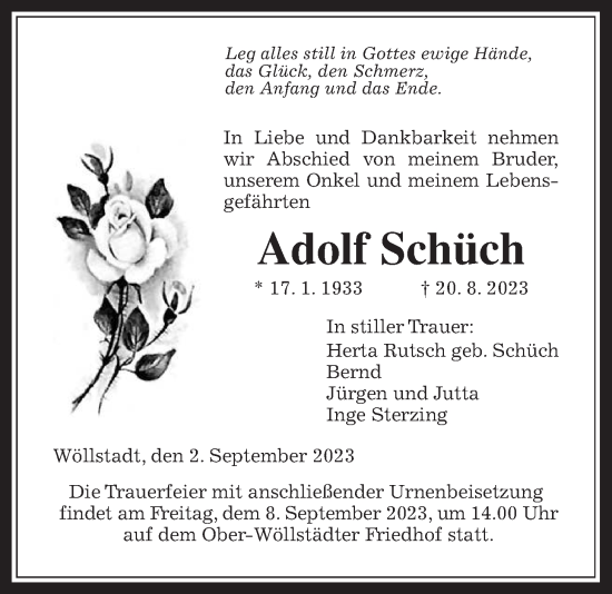 Traueranzeige von Adolf Schüch von Wetterauer Zeitung
