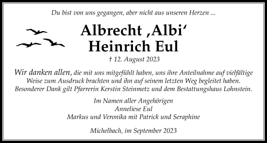 Traueranzeige von Albrecht Heinrich Eul von Usinger Anzeiger