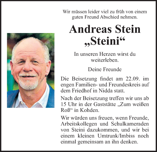 Traueranzeige von Andreas Stein von Kreis-Anzeiger