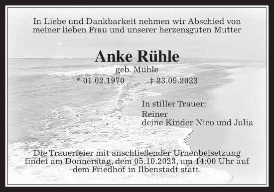 Traueranzeige von Anke Rühle von Wetterauer Zeitung