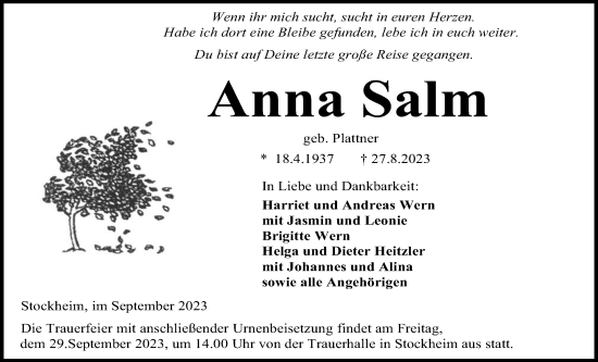 Traueranzeige von Anna Salm von Kreis-Anzeiger