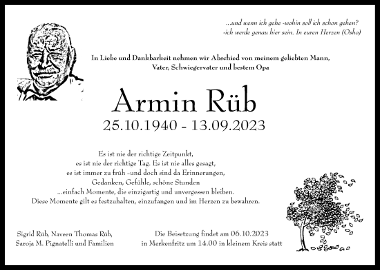 Traueranzeige von Armin Rüb von Kreis-Anzeiger