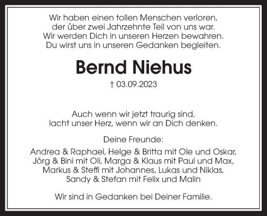 Traueranzeige von Bernd Niehus von Wetterauer Zeitung