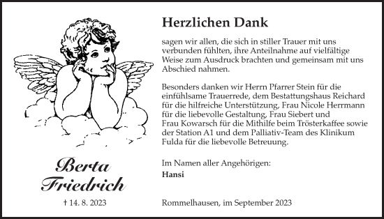 Traueranzeige von Berta Friedrich von Kreis-Anzeiger