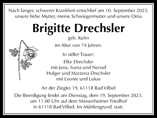 Traueranzeige von Brigitte Drechsler von Wetterauer Zeitung
