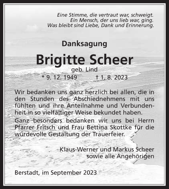 Traueranzeige von Brigitte Scheer von Wetterauer Zeitung
