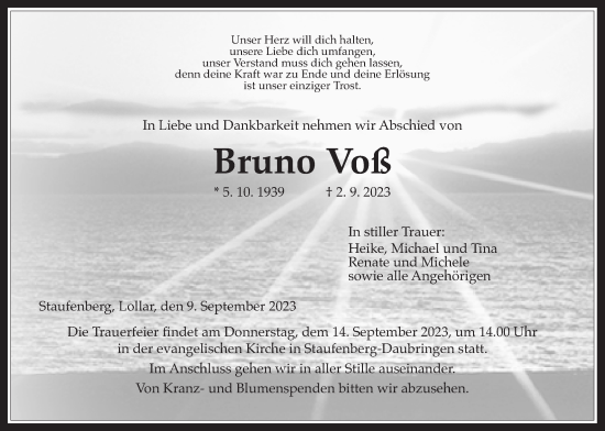 Traueranzeige von Bruno Voß von Giessener Anzeiger, Giessener Allgemeine, Alsfelder Allgemeine