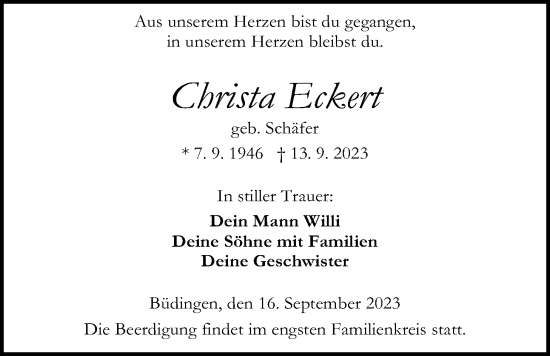 Traueranzeige von Christa Eckert von Kreis-Anzeiger