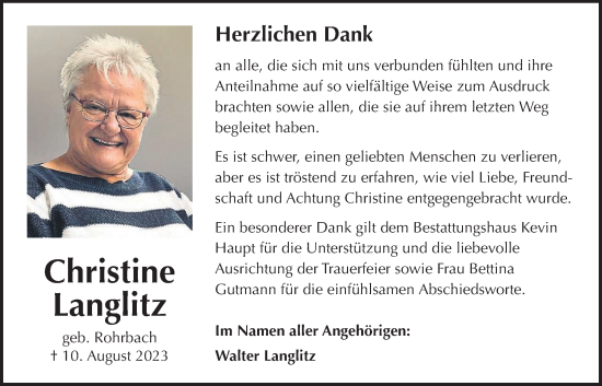 Traueranzeige von Christine Langlitz von Kreis-Anzeiger