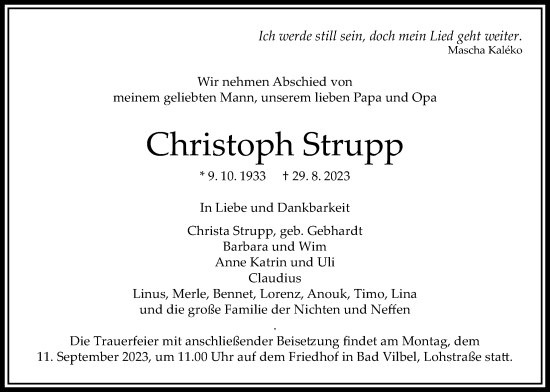 Traueranzeige von Christoph Strupp von Bad Vilbel/Karben