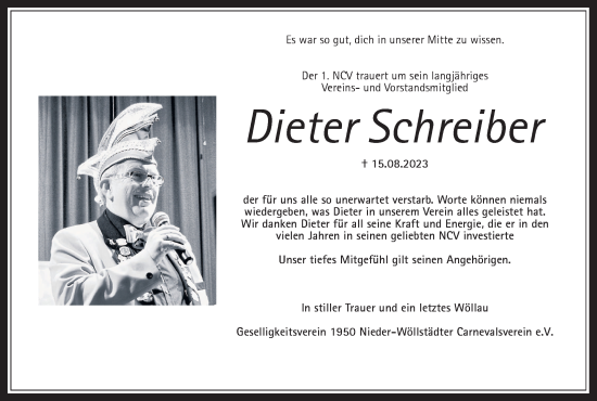 Traueranzeige von Dieter Schreiber von Wetterauer Zeitung