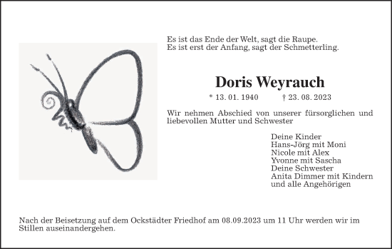 Traueranzeige von Doris Weyrauch von Wetterauer Zeitung