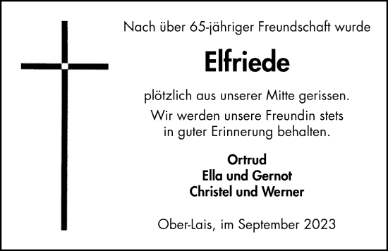 Traueranzeige von Elfriede Fischer von Kreis-Anzeiger