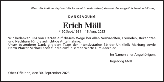 Traueranzeige von Erich Möll von Alsfelder Allgemeine