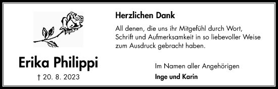Traueranzeige von Erika Philippi von Kreis-Anzeiger