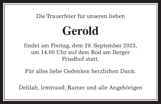 Traueranzeige von Gerold Moos von Usinger Anzeiger