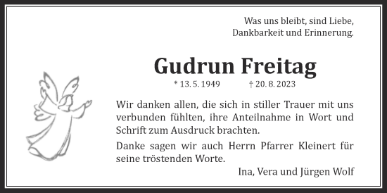 Traueranzeige von Gudrun Freitag von Wetterauer Zeitung