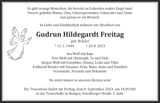 Traueranzeige von Gudrun Hildegardt Freitag von Giessener Anzeiger, Giessener Allgemeine, Alsfelder Allgemeine, Wetterauer Zeitung