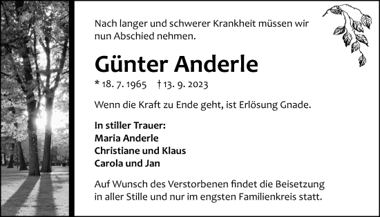 Traueranzeige von Günter Anderle von Licher Wochenblatt