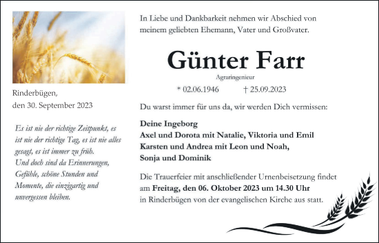 Traueranzeige von Günter Farr von Kreis-Anzeiger