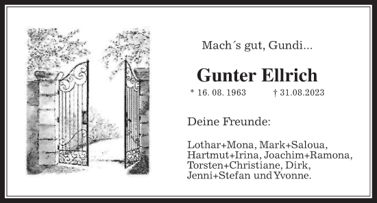 Traueranzeige von Gunter Ellrich von Alsfelder Allgemeine