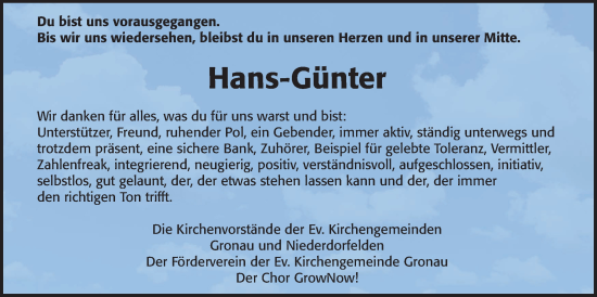Traueranzeige von Hans-Günter Schmidt von Bad Vilbel/Karben