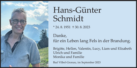 Traueranzeige von Hans-Günter Schmidt von Bad Vilbel/Karben