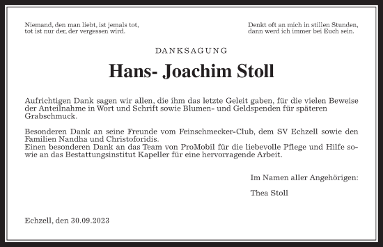 Traueranzeige von Hans-Joachim Stoll von Wetterauer Zeitung