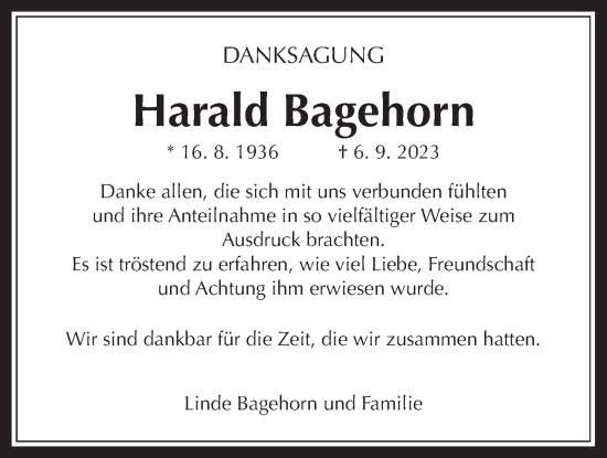 Traueranzeige von Harald Bagehorn von Wetterauer Zeitung