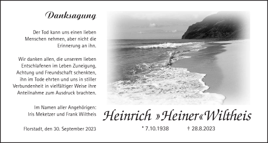 Traueranzeige von Heinrich Wiltheis von Wetterauer Zeitung