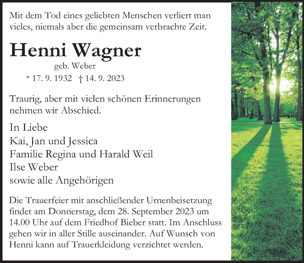 Anzeige von  Henni Wagner