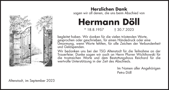 Traueranzeige von Hermann Döll von Kreis-Anzeiger