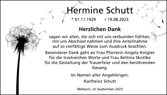 Traueranzeige von Hermine Schutt von Wetterauer Zeitung