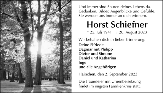 Traueranzeige von Horst Schiefner von Kreis-Anzeiger