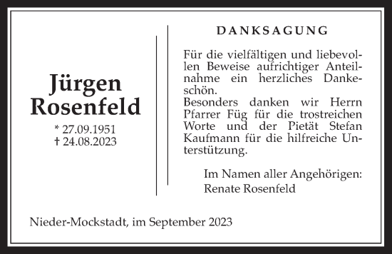 Traueranzeige von Jürgen Rosenfeld von Wetterauer Zeitung, Kreis-Anzeiger