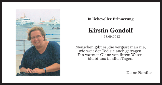 Traueranzeige von Kirstin Gondolf von Wetterauer Zeitung