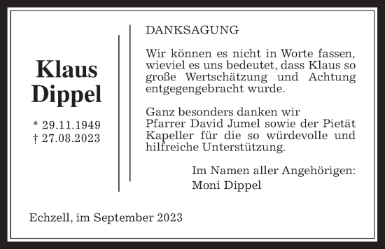 Traueranzeige von Klaus Dippel von Wetterauer Zeitung