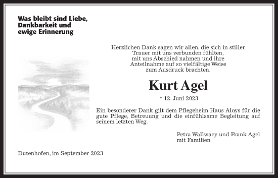 Traueranzeige von Kurt Agel von Giessener Allgemeine, Alsfelder Allgemeine
