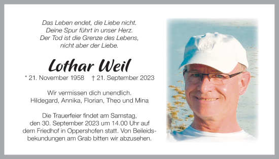 Traueranzeige von Lothar Weil von Wetterauer Zeitung