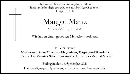 Traueranzeige von Margot Manz von Kreis-Anzeiger