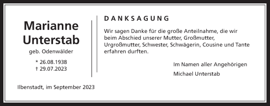 Traueranzeige von Marianne Unterstab von Wetterauer Zeitung