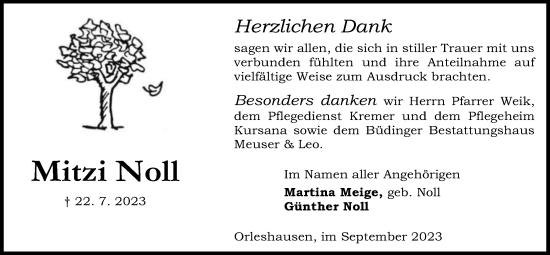 Traueranzeige von Marie Noll von Kreis-Anzeiger
