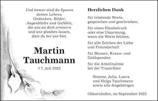 Traueranzeige von Martin Tauchmann von Giessener Allgemeine, Alsfelder Allgemeine