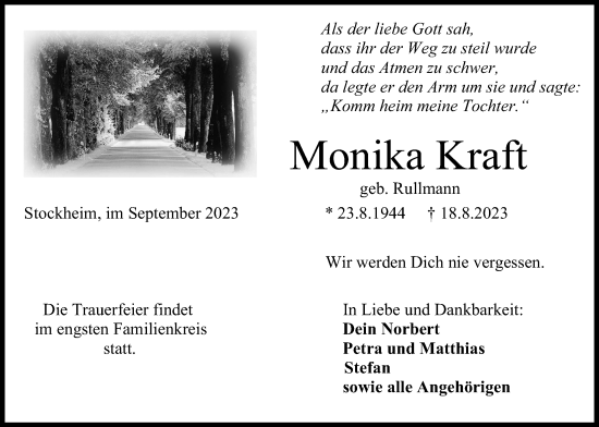 Traueranzeige von Monika Kraft von Kreis-Anzeiger