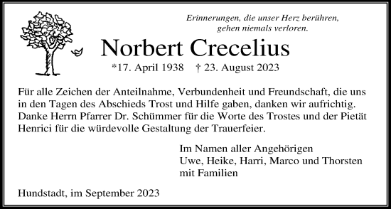 Traueranzeige von Norbert Crecelius von Usinger Anzeiger