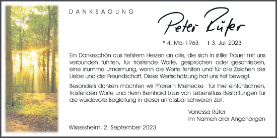 Traueranzeige von Peter Rüfer von Wetterauer Zeitung
