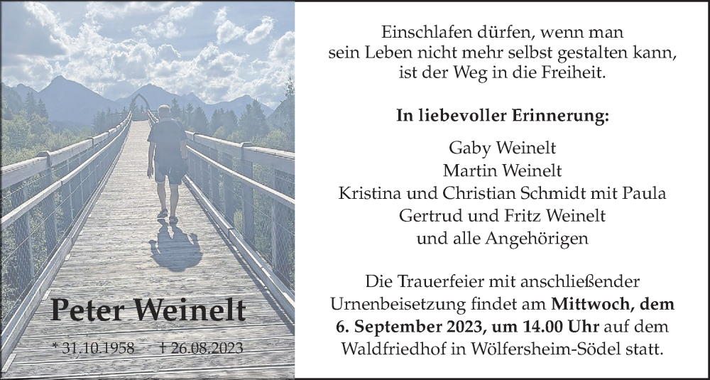  Traueranzeige für Peter Weinelt vom 02.09.2023 aus Wetterauer Zeitung