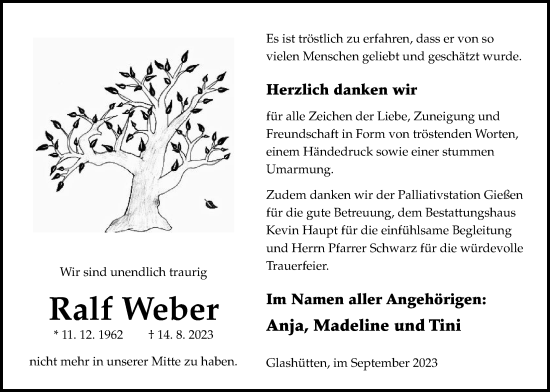 Traueranzeige von Ralf Weber von Kreis-Anzeiger