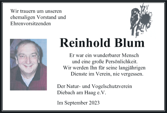 Traueranzeige von Reinhold Blum von Kreis-Anzeiger